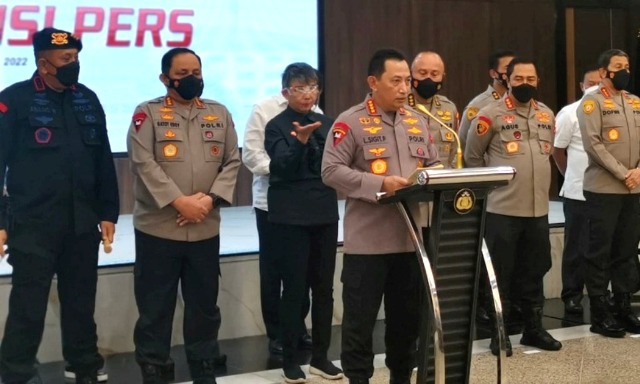 Kapolri, Jenderal Polisi Drs. Listyo Sigit Prabowo, MSi saat memberikan keterangan Konferensi Pers di Rupatama Mabes Polri, Selasa (9/8/2022)